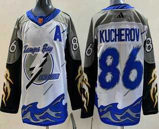 Men%27s Tampa Bay Lightning #86 Nikita Kucherov White 2022 Reverse Retro Authentic Jersey->tampa bay lightning->NHL Jersey